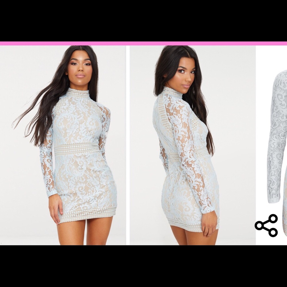 Isobel Dusty Blue Lace High Neck Bodycon Dress